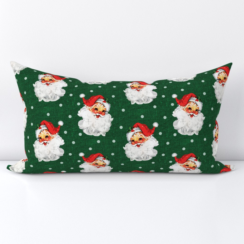 Jolly Retro Santa on Green Linen - medium scale