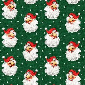 Jolly Retro Santa on Green Linen - medium scale