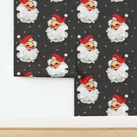 Jolly Retro Santa on Grey Linen - large scale