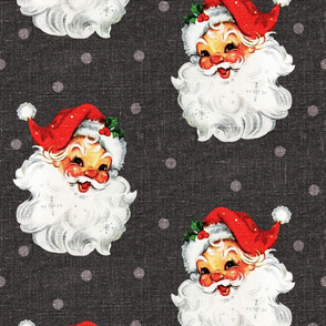 Jolly Retro Santa on Grey Linen - large scale