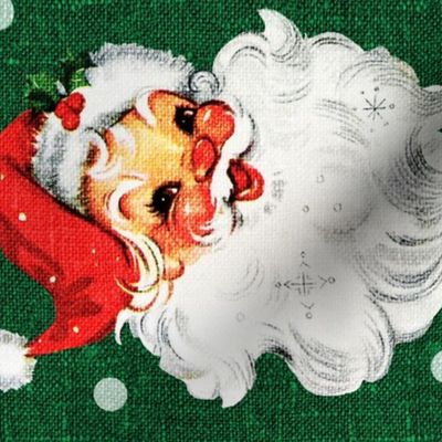 Jolly Retro Santa on Green Linen rotated - large scale