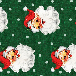 Jolly Retro Santa on Green Linen rotated - large scale