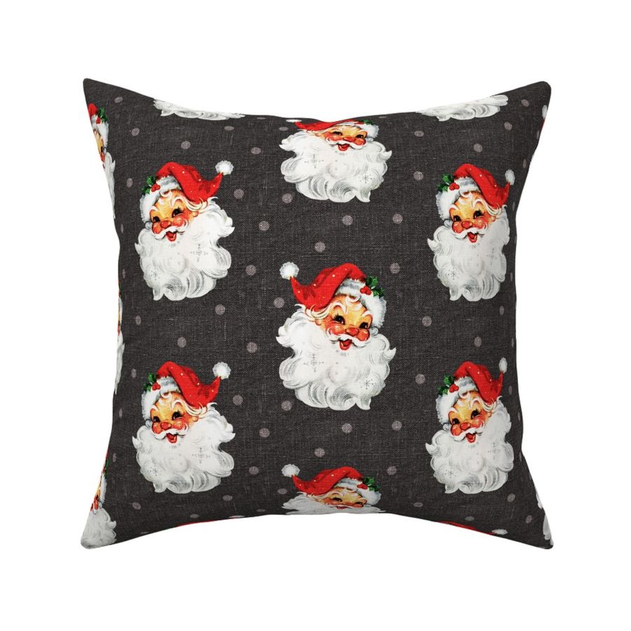 Jolly Retro Santa on Grey Linen - medium scale