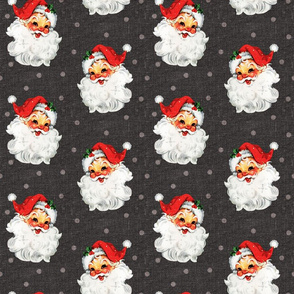 Jolly Retro Santa on Grey Linen - medium scale