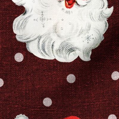 Jolly Retro Santa on Red Wine Linen - large scale