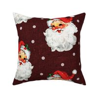 Jolly Retro Santa on Red Wine Linen - large scale