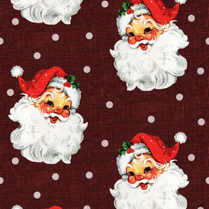 Jolly Retro Santa on Red Wine Linen - large scale