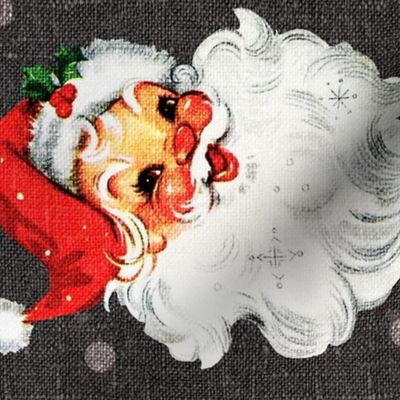 Jolly Retro Santa on Grey Linen rotated - large scale