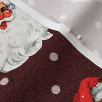 Jolly Retro Santa on Red Wine Linen - medium scale