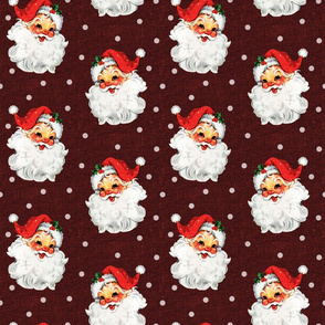 Jolly Retro Santa on Red Wine Linen - medium scale