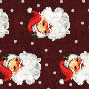 Jolly Retro Santa on Red Wine Linen rotated - large scale