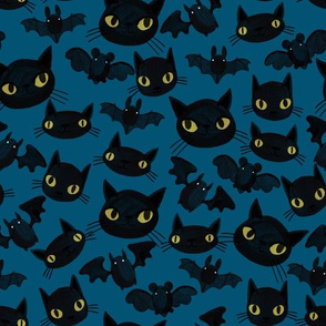 Halloween - Bats and Cats - Teal