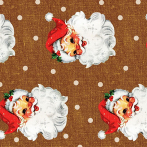 Jolly Retro Santa on Caramel Linen rotated - large scale