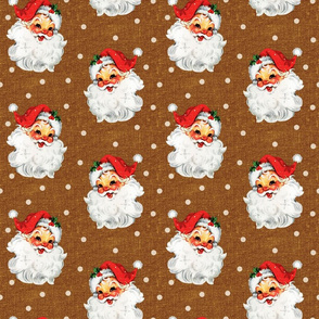 Jolly Retro Santa on Caramel Linen - medium scale