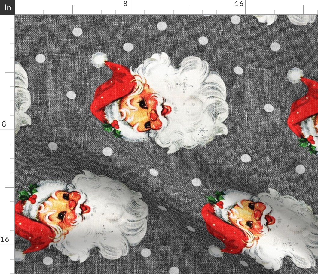Jolly Retro Santa on Silver Linen rotated - large scale
