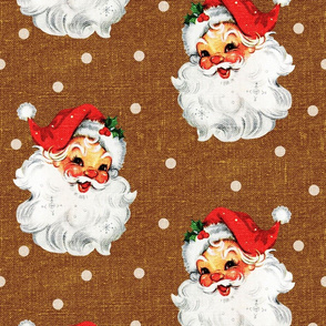 Jolly Retro Santa on Caramel Linen - large scale