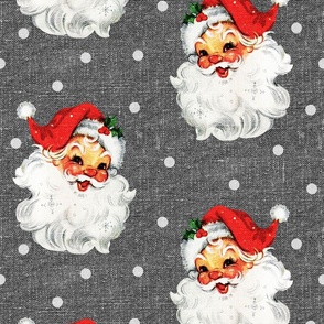 Jolly Retro Santa on Silver Linen - large scale