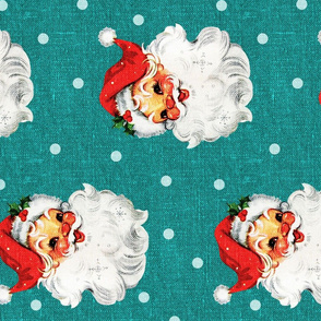 Jolly Retro Santa on Teal Linen rotated - large scale