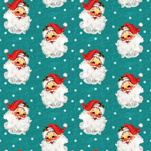 Jolly Retro Santa on Teal Linen - medium scale