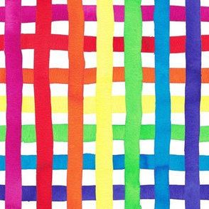 Watercolour Rainbow check pattern on white