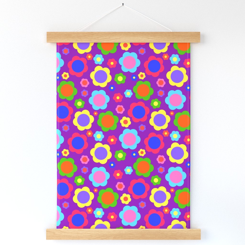 Retro Flower Power Rainbow! - royal purple, medium