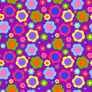 Retro Flower Power Rainbow! - royal purple, medium