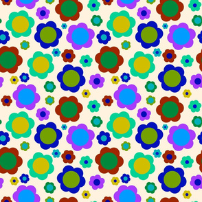 Retro Flower Power Rainbow! #2 - cream, medium