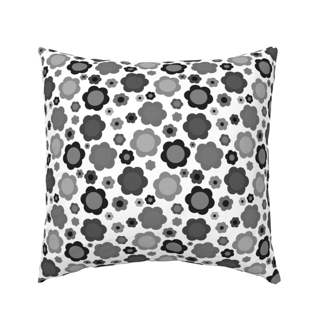 Retro Flower Power! - greyscale on white, medium