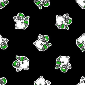  Cute punk rock raccoon on black background pattern. 