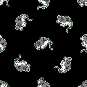 Cute punk rock rat on black background pattern.