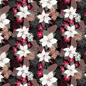 Winter Floral Dark Medium Scale