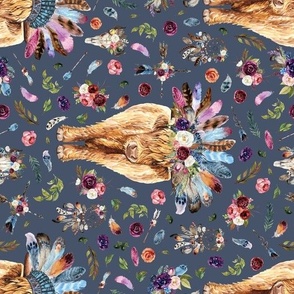 Erosebridal Highland Cow Fabric by The Yard, Flower Bull Cattle Upholstery Fabric for Chairs Sofa, Western Funny Animal Decorative Fabric, Wildlife Farmhouse