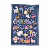 ABCs of Wonderland teatowel (navy)