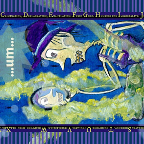 Alchemical Accident ABCs Tea Towel -- Halloween Witch Skeleton Death Cauldron Novelty Scene for Samhain Wicca Fun