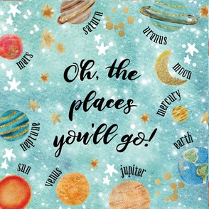 9" square:  oh, the places you'll go! // aqua