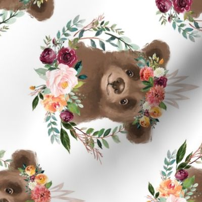 paprika floral brown bear with crown 6" wide - rotated