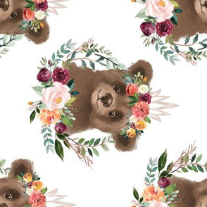 paprika floral brown bear with crown 6" wide - rotated