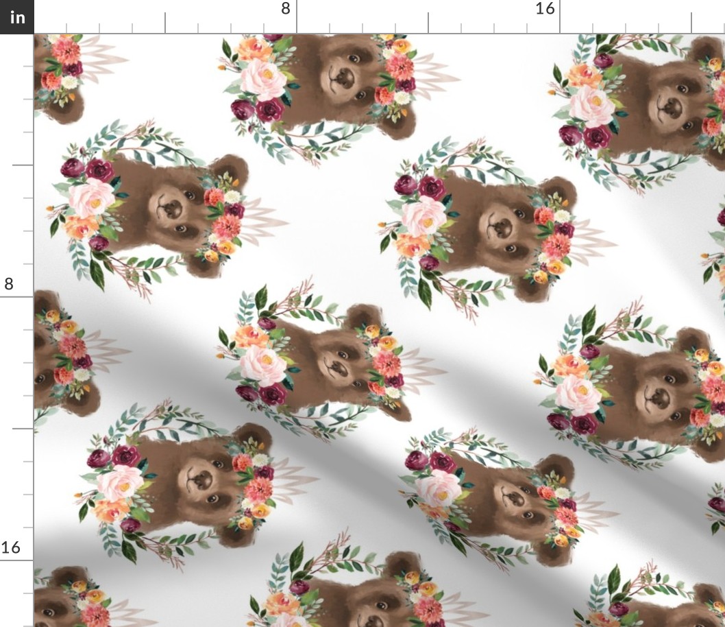 paprika floral brown bear with crown 6" wide - rotated