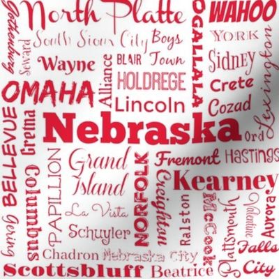 Nebraska cities, white with red