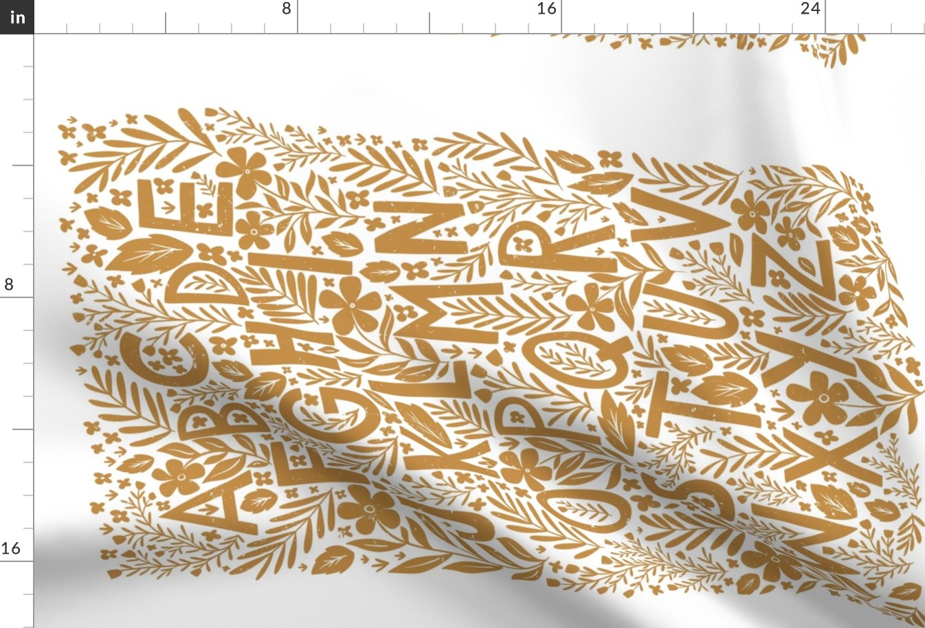 Floral Alphabet - textured yellow block print tea towel