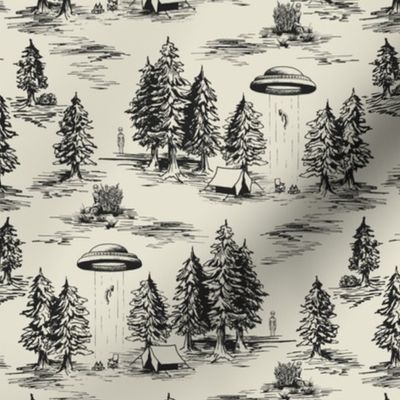 Small Scale Alien Abduction Toile de Jouy in Black