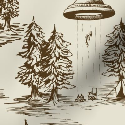 Large-Scale Brown Alien Abduction Toile de Jouy