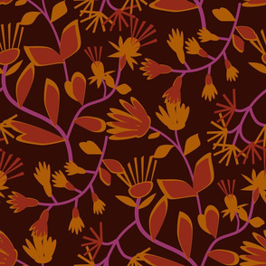 Papercut Floral Medium Orange on Brown