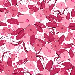 Small retro flowers. Light pink, pink on white background