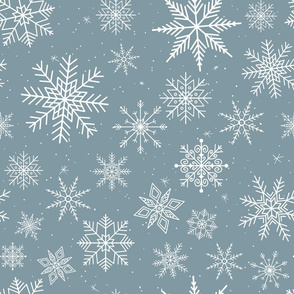 Snow Flakes - white snow flakes on light dove blue / smoke blue 