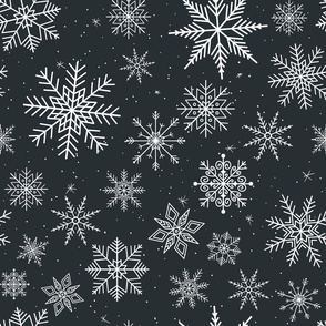 Snow Flakes - white snow flakes on very dark blue / almost black 