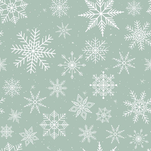 Snow Flakes - white snow flakes on light jade green 