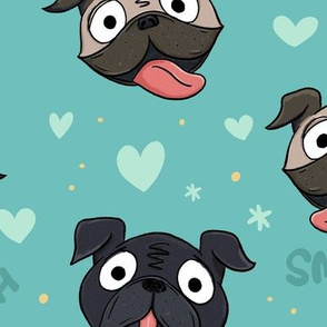 Large Teal Pug Squish Love