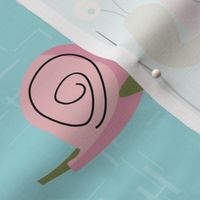 MidCentury Modern Snails-- Midcentury Atomic Snail in Aqua -- Pink Aqua Midcentury Snails -- 42.00in x 36.00in repeat -- 150dpi (Full Scale)