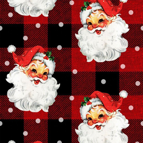Jolly Retro Santa on Red Plaid - large scale
